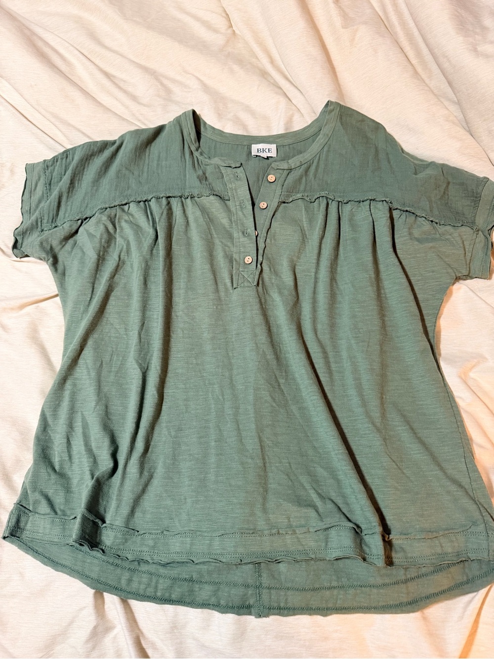 BKE Sage Green Short Sleeve Button Henley Tunic